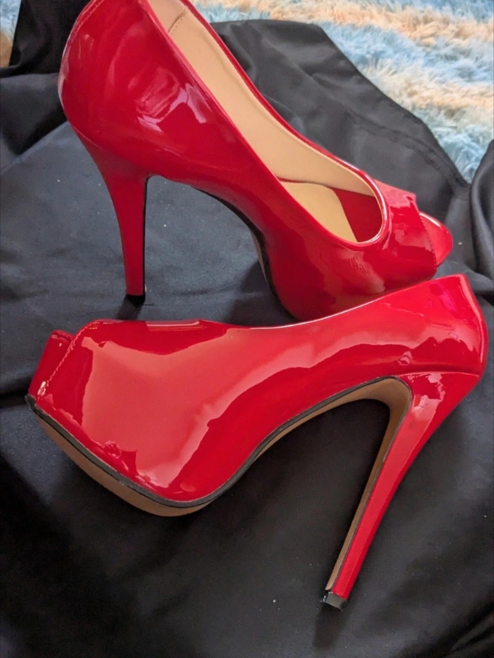 Red Patent Peep-Toe High Heel Pumps Size 5.5